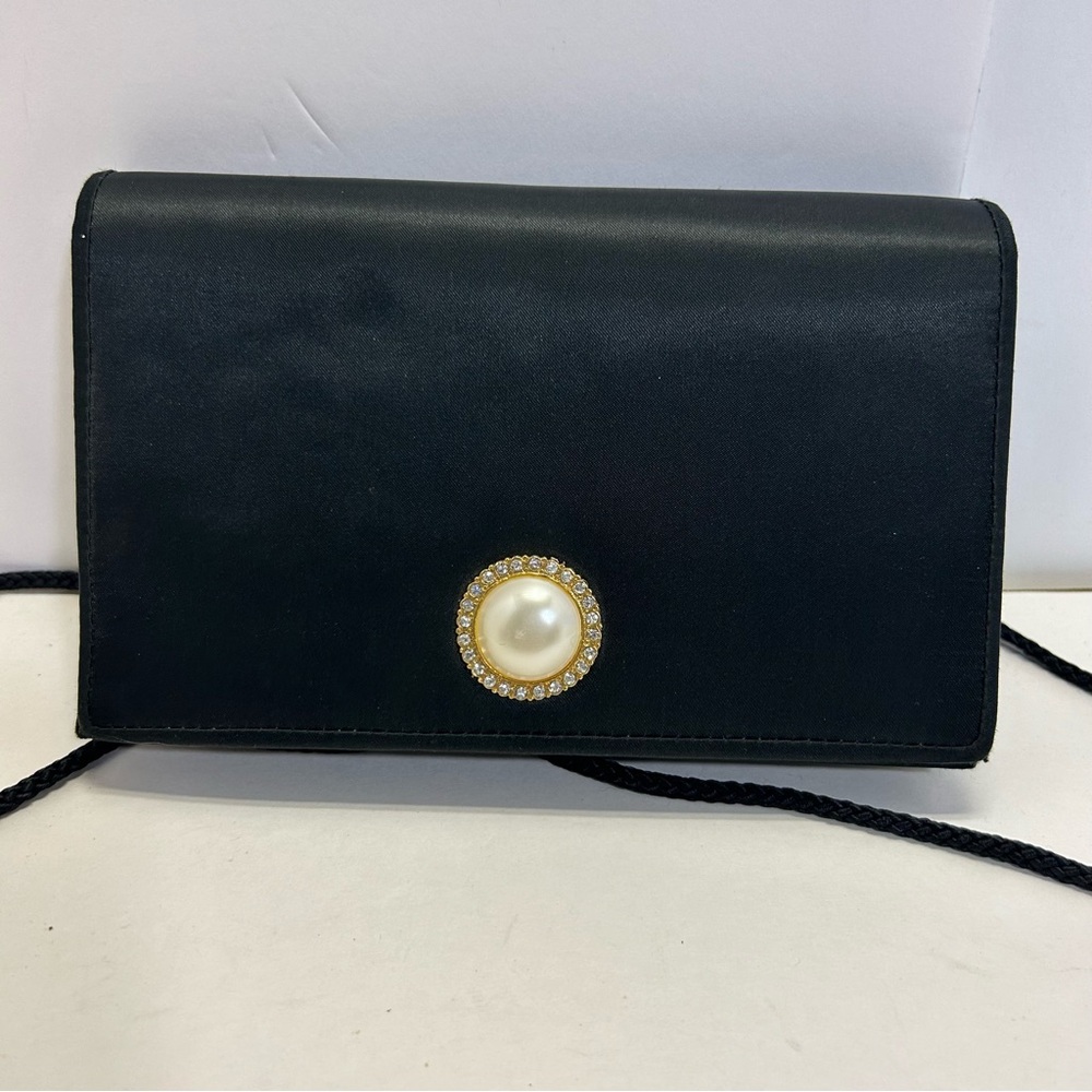 Carolyne Barton Vintage Purse Evening bag black satin pearl